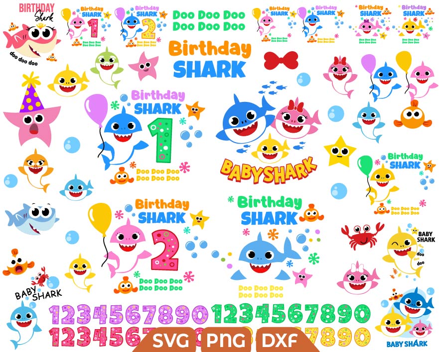 Baby Shark Family svg, Birthday Shark svg, Shark Doo Doo svg - Free SVG ...